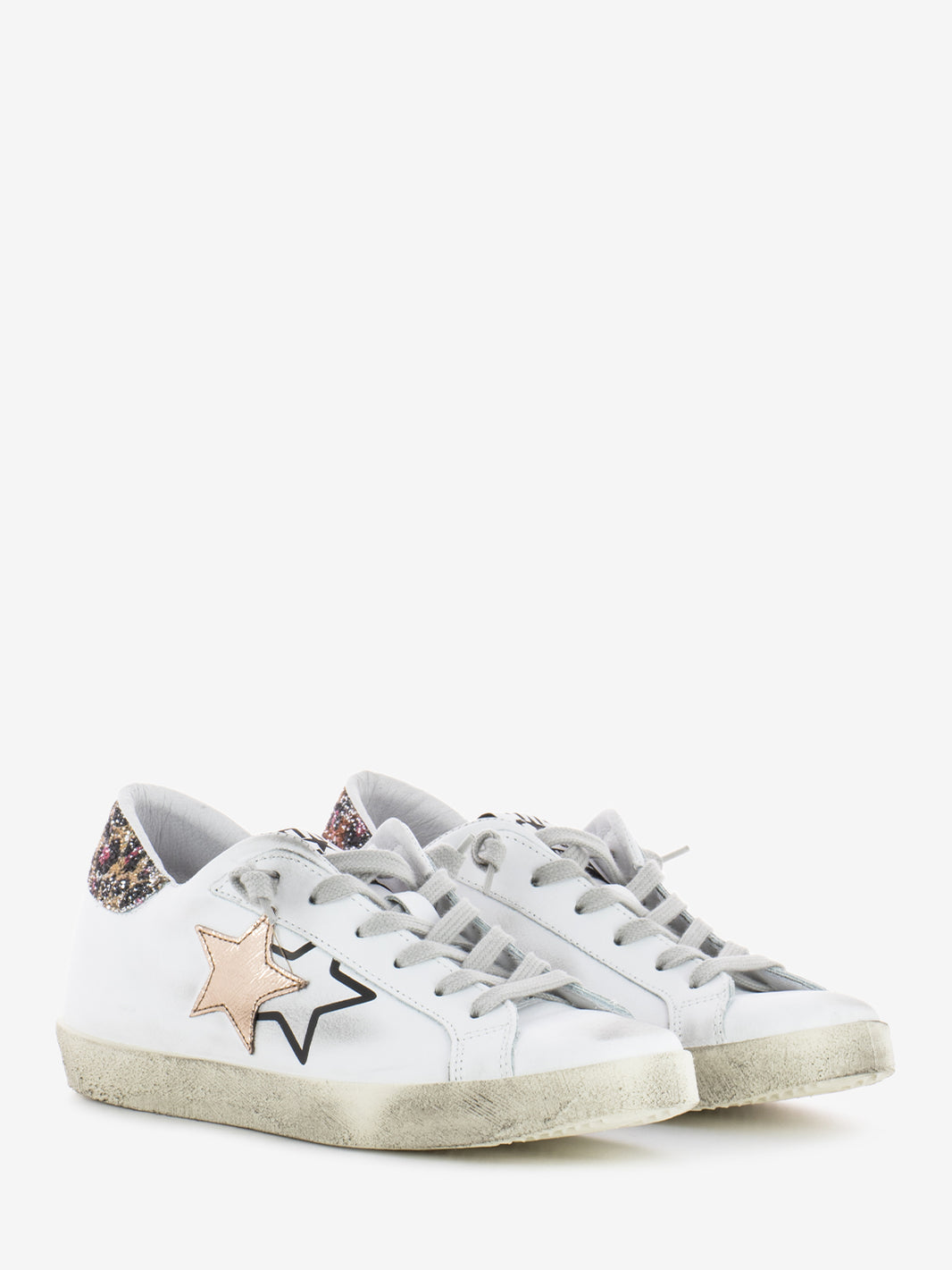 Low sneakers white leather / gold / glitter