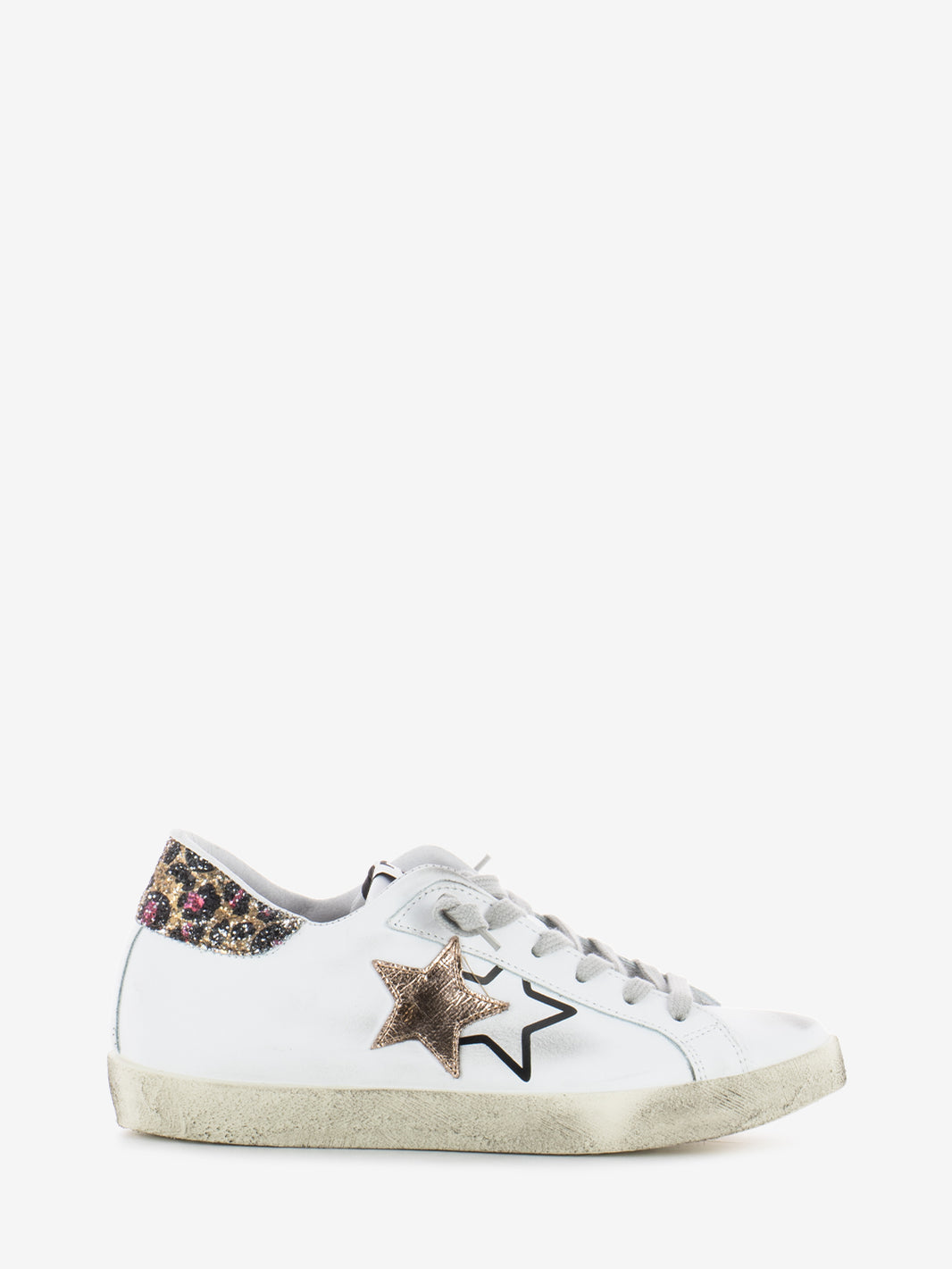 Low sneakers white leather / gold / glitter
