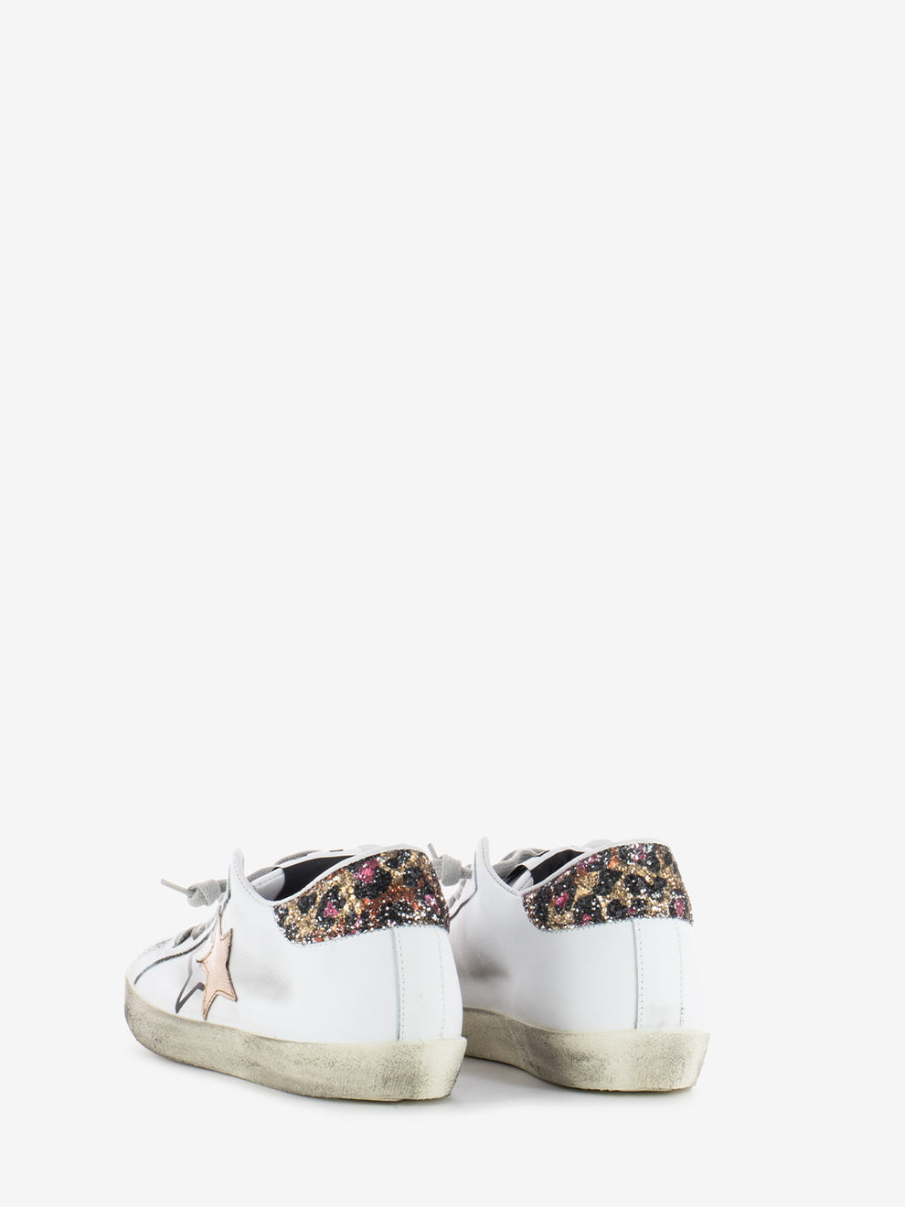 Low sneakers white leather / gold / glitter