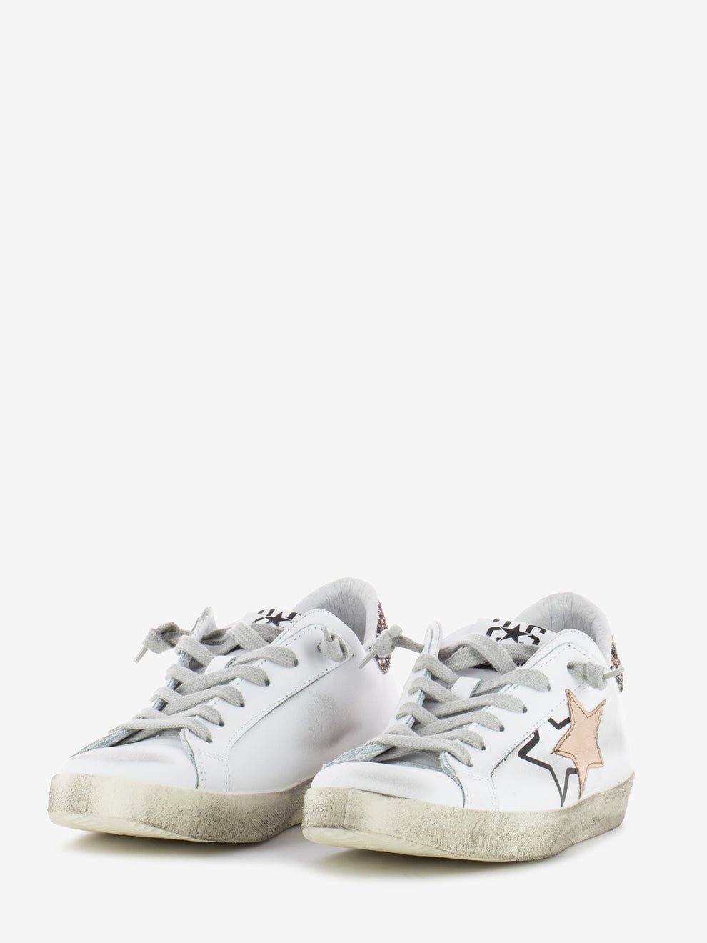 Low sneakers white leather / gold / glitter