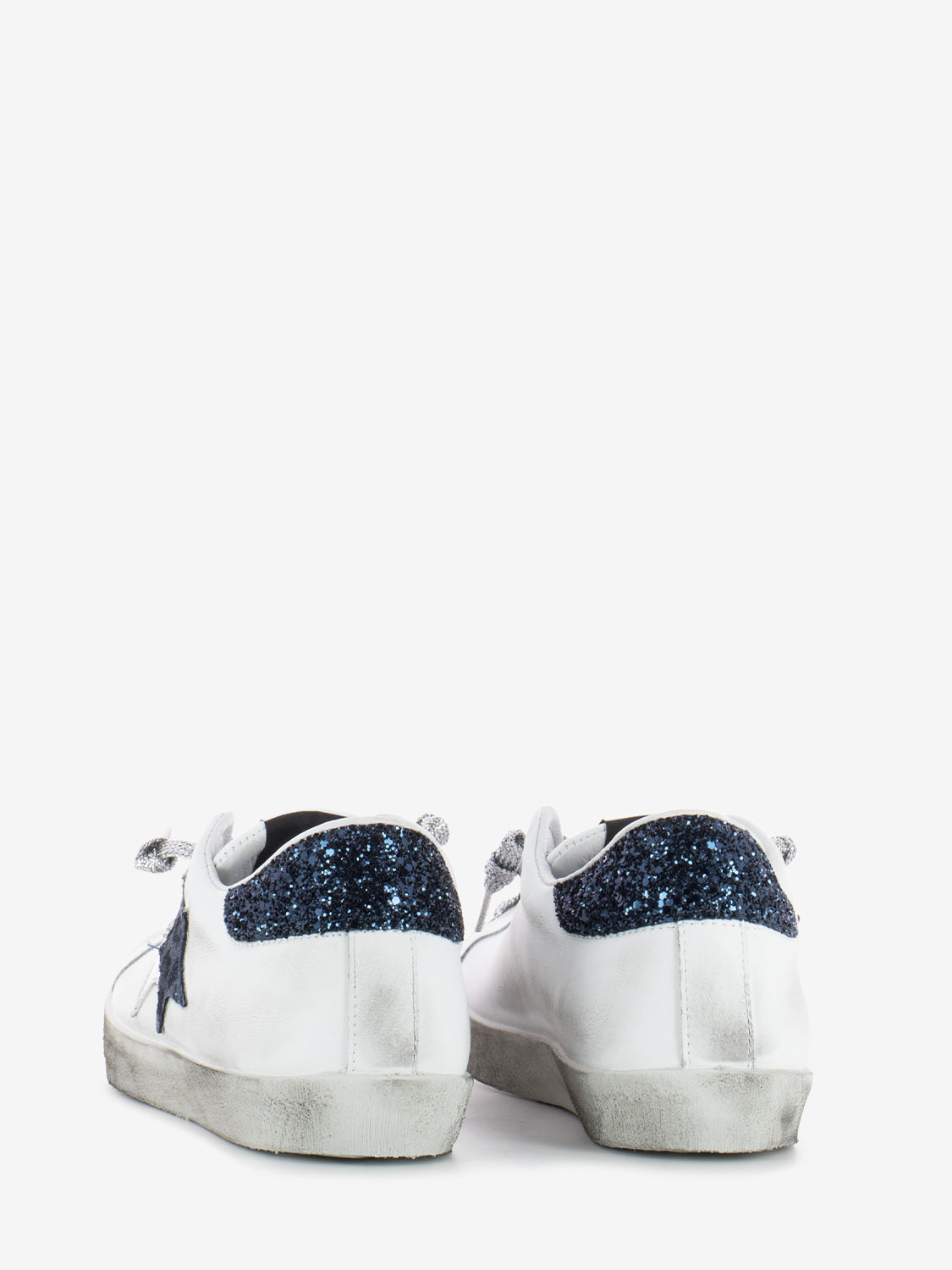 Low sneakers in plain leather / blue / glitter