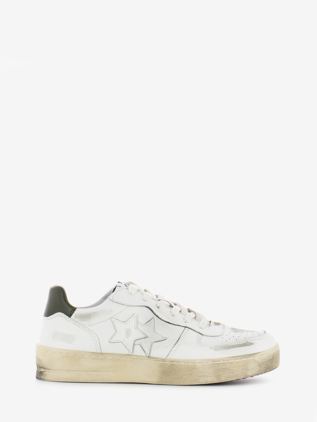 White/Green Leather Padel Sneakers