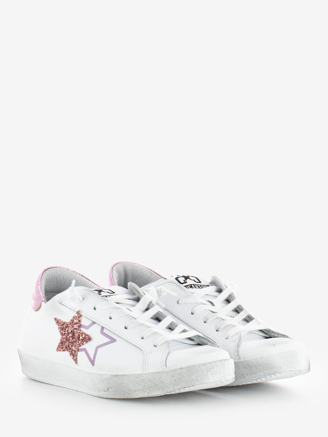 Sneakers pelle bianco / rosa