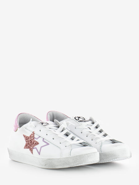 Sneakers pelle bianco / rosa