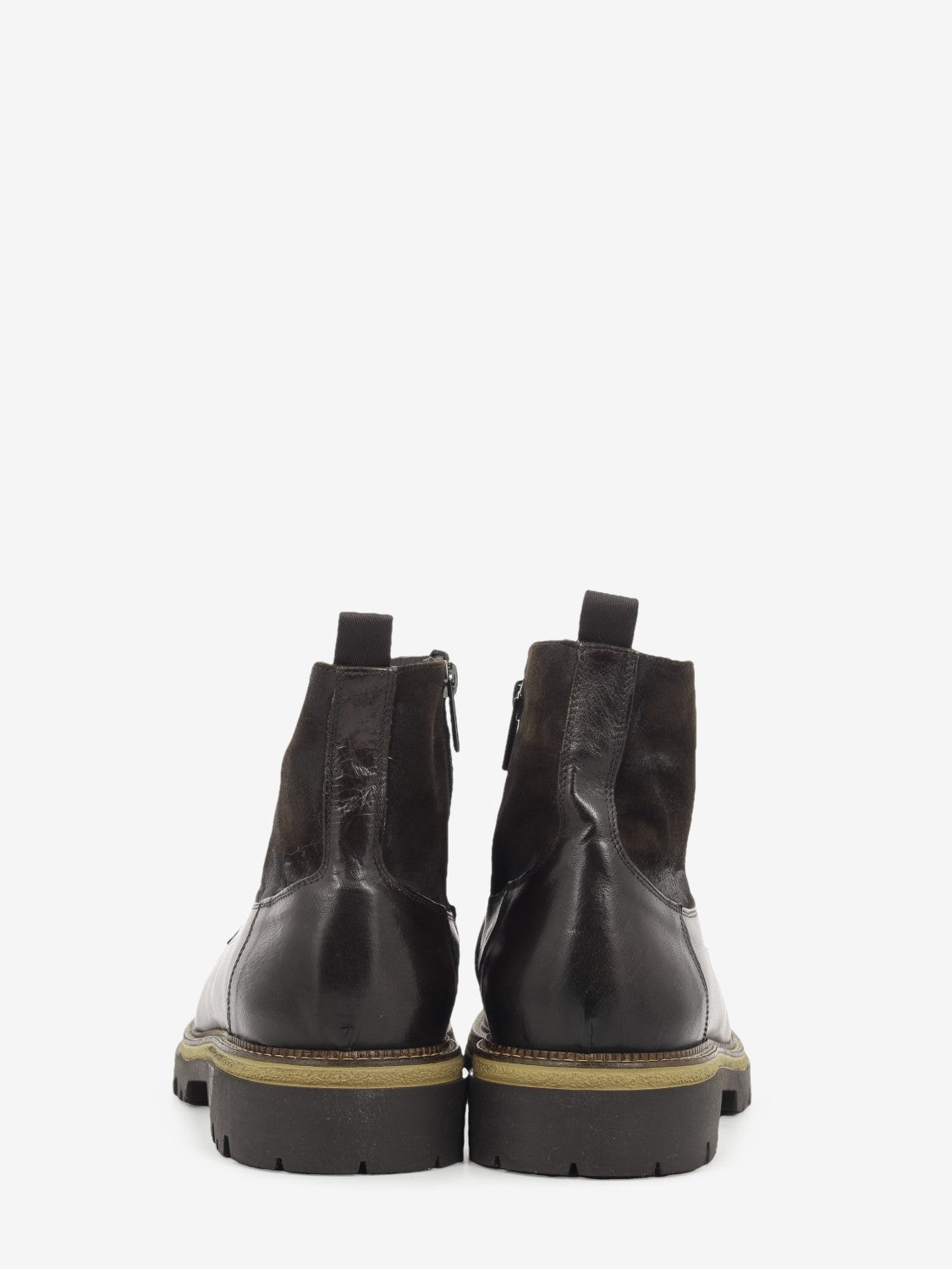 Tan leather combat boot with zip