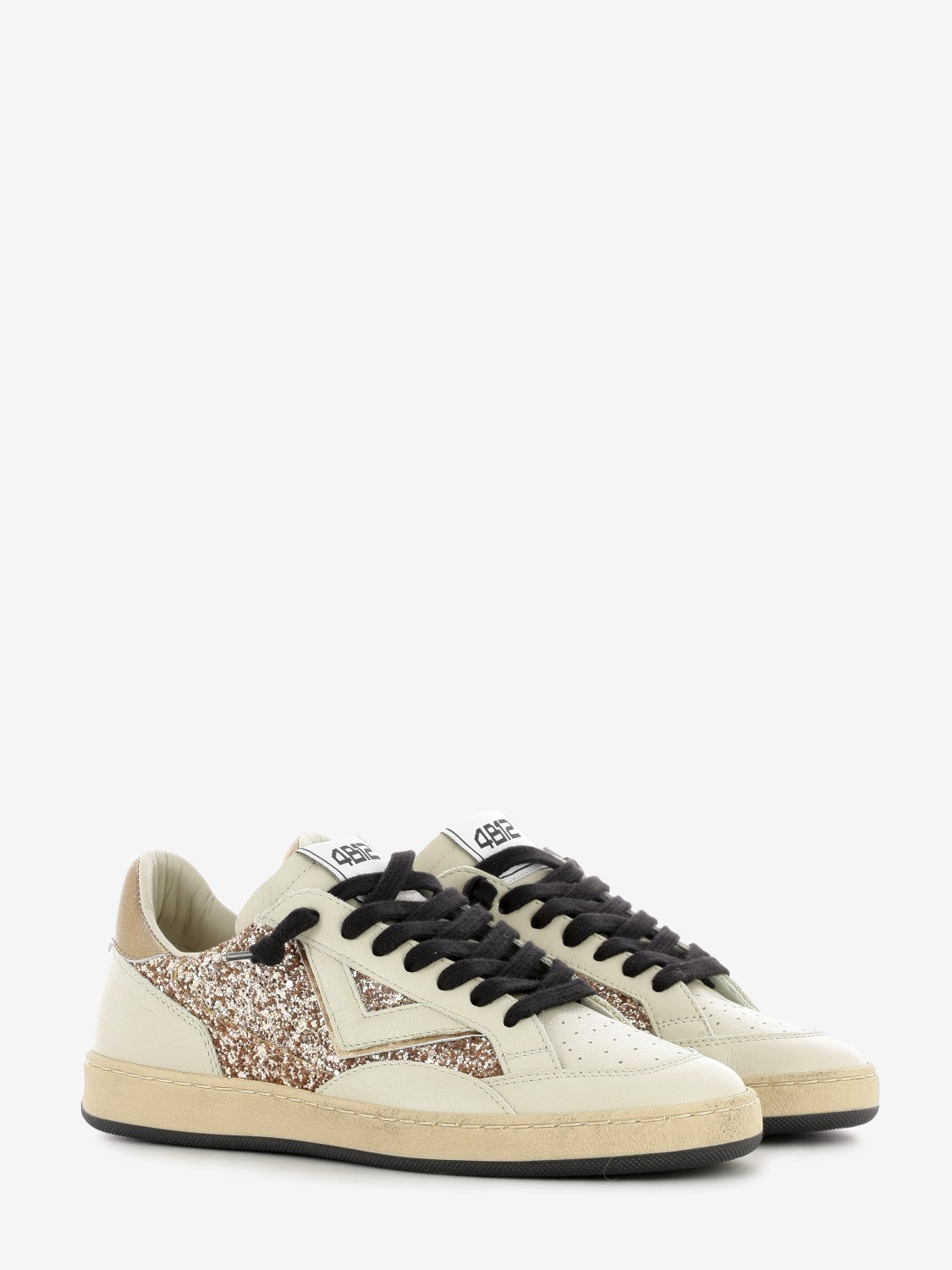 Playnew white / bronze glitter sneakers