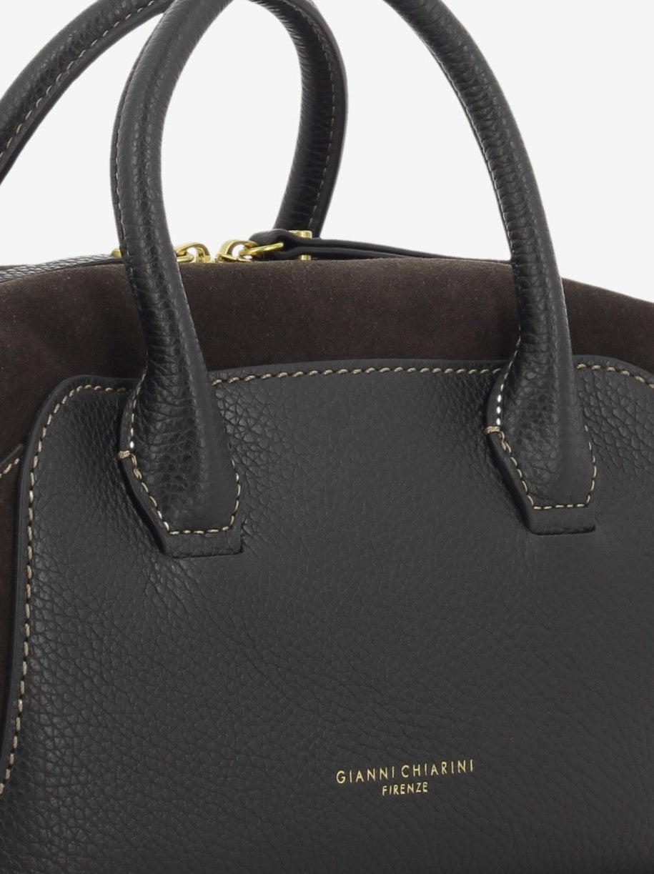 Borsa in pelle e suede Gemma nero / moka