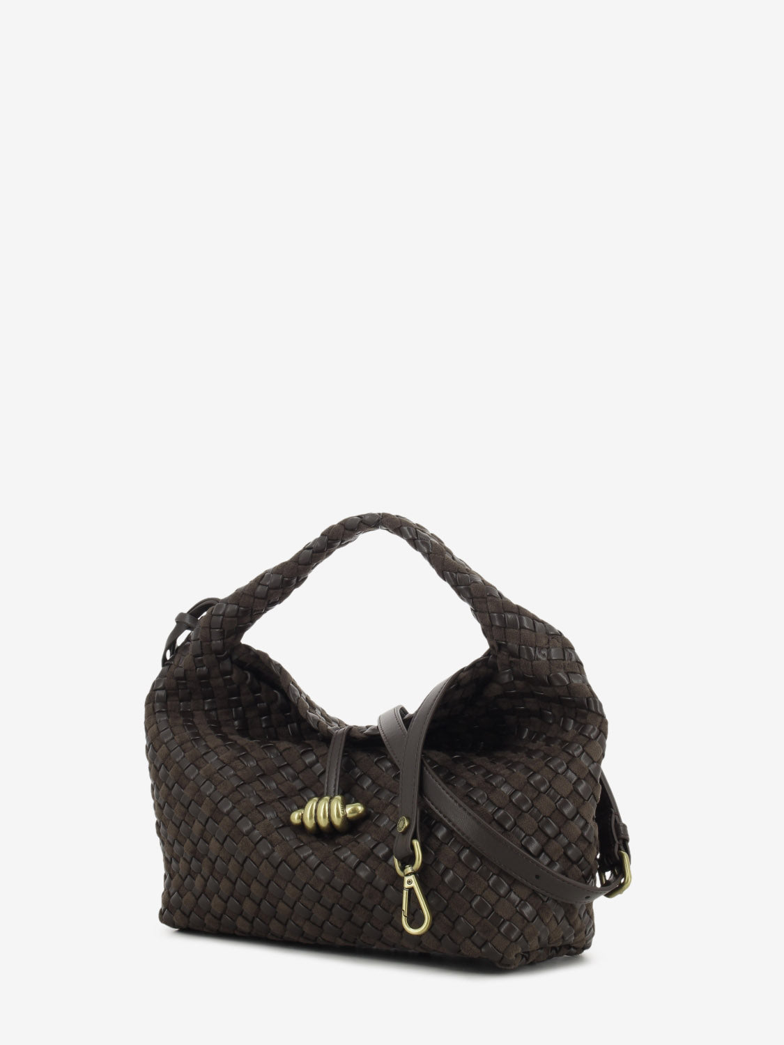Borsa in pelle e tessuto Aurelie espresso