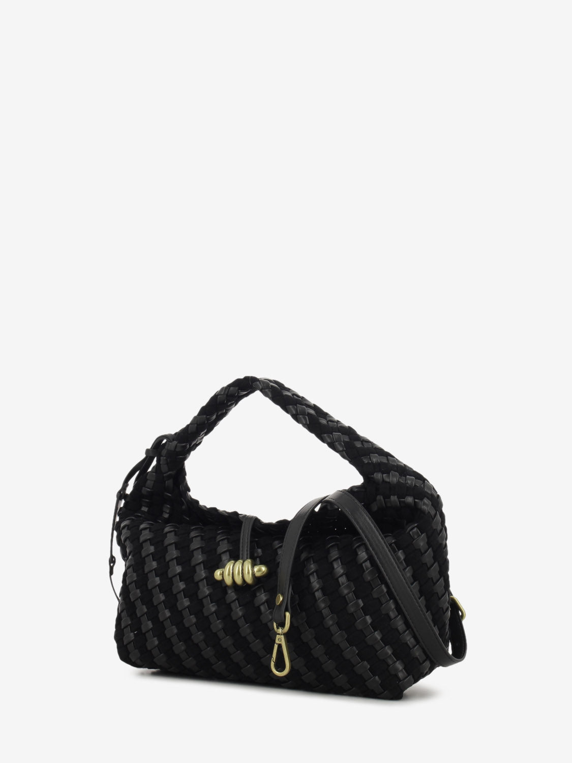 Borsa in pelle e tessuto Aurelie nero