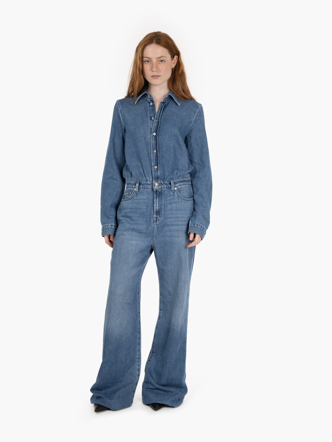 Tailored medium denim Hilo jumpsuit