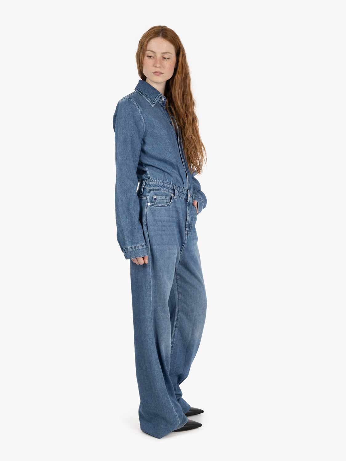 Tailored medium denim Hilo jumpsuit