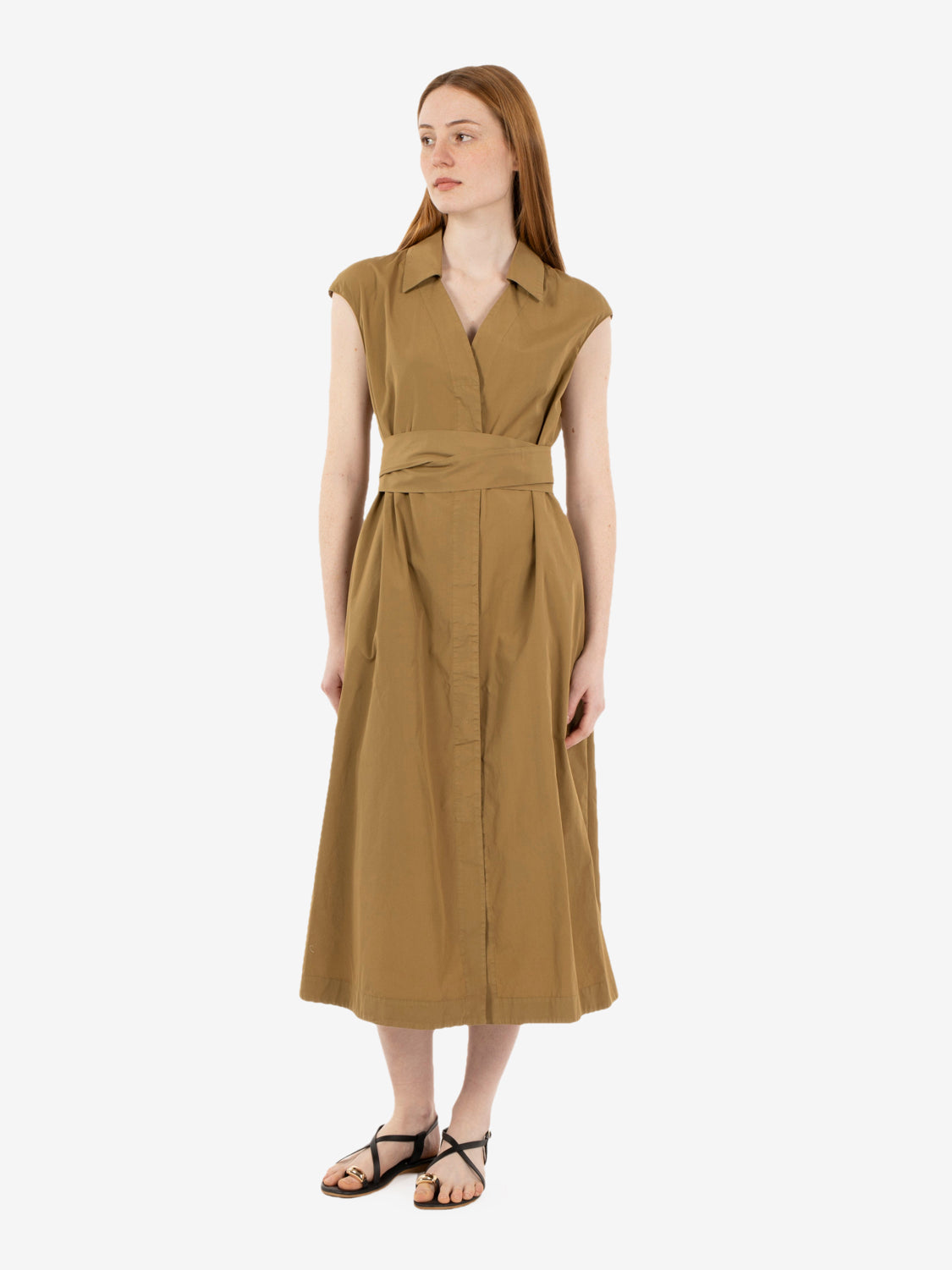 Long khaki shirt dress