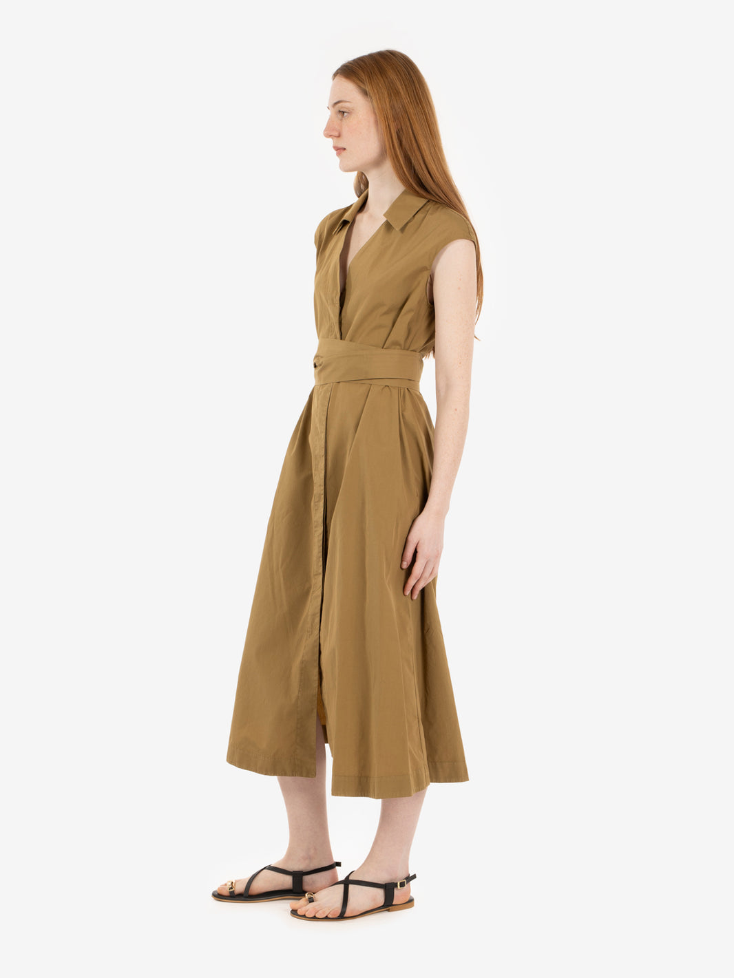 Long khaki shirt dress