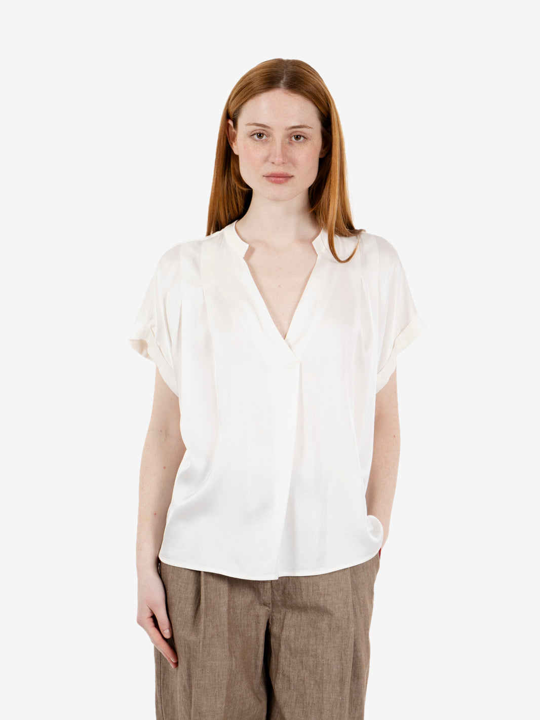 Satin white short-sleeved blouse