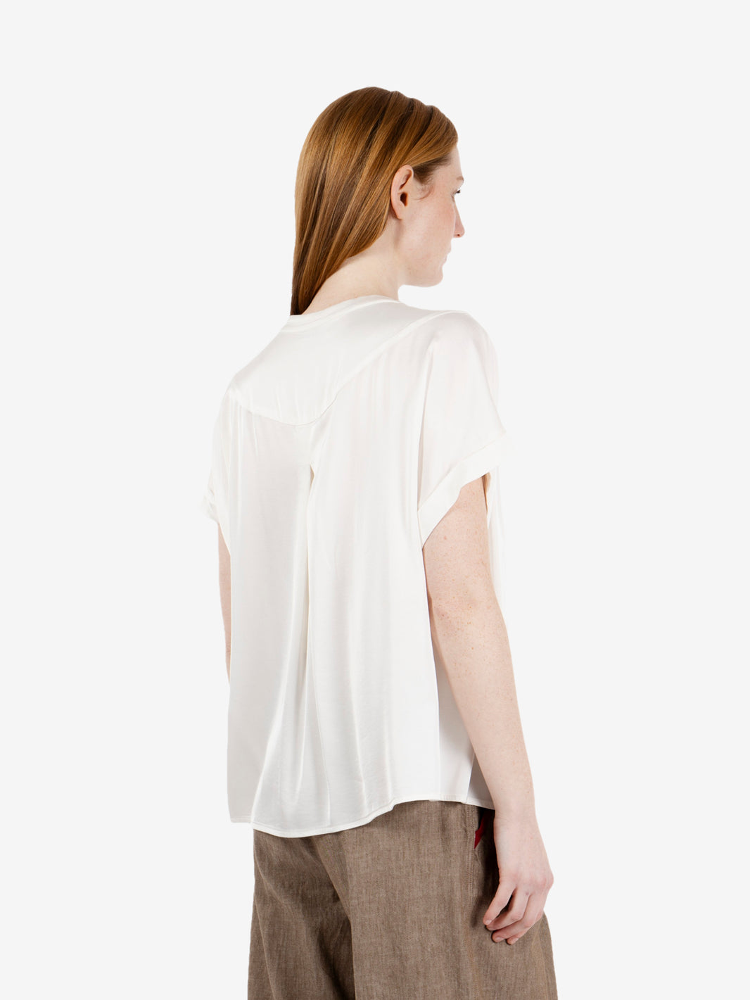 Satin white short-sleeved blouse