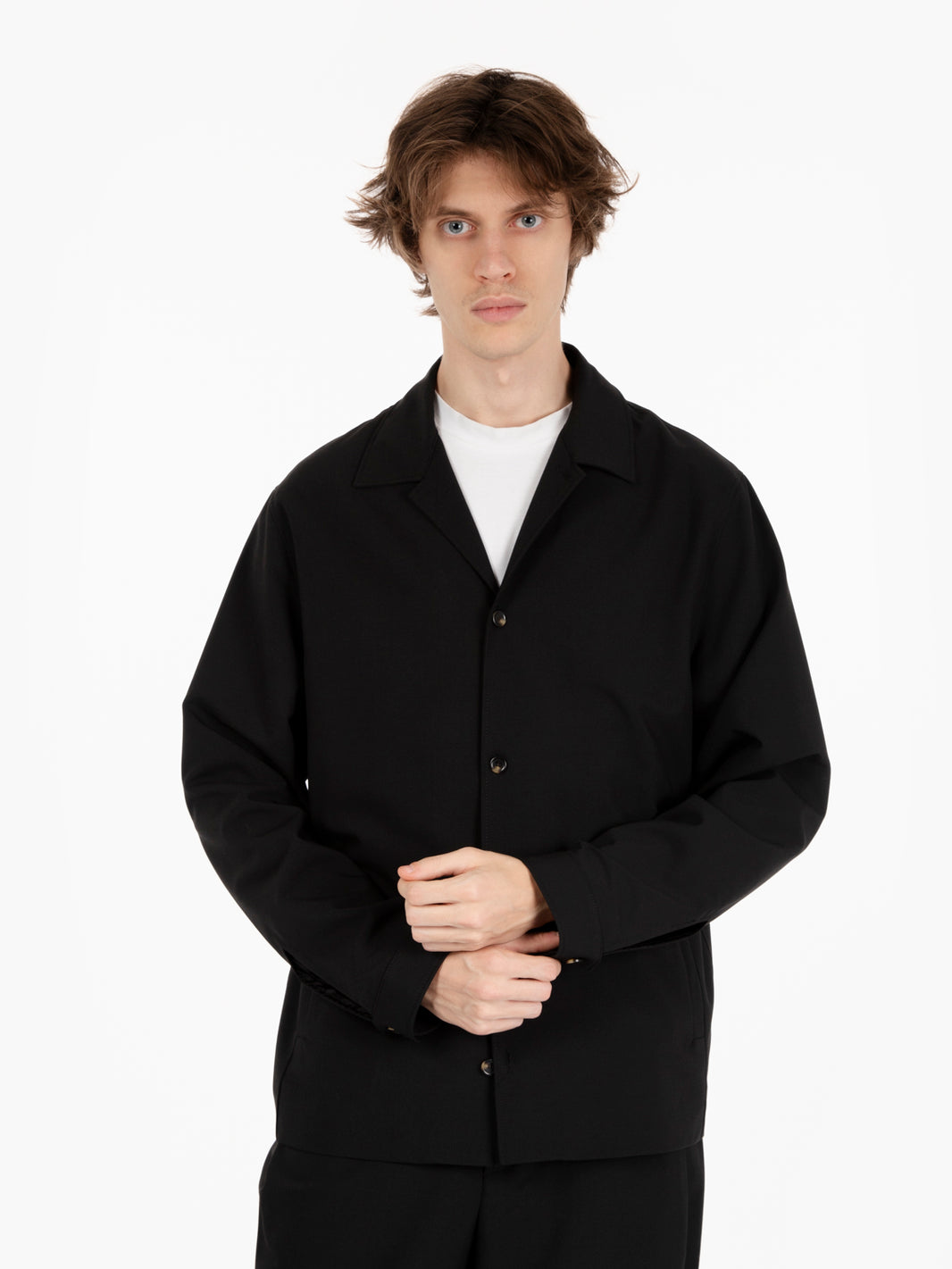 Giacca camicia in misto lana nera