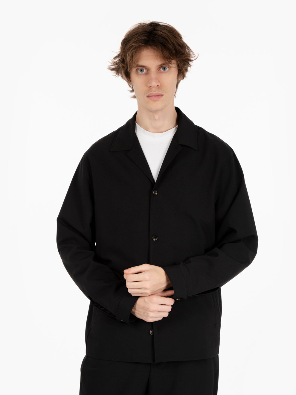 Black wool blend shirt jacket