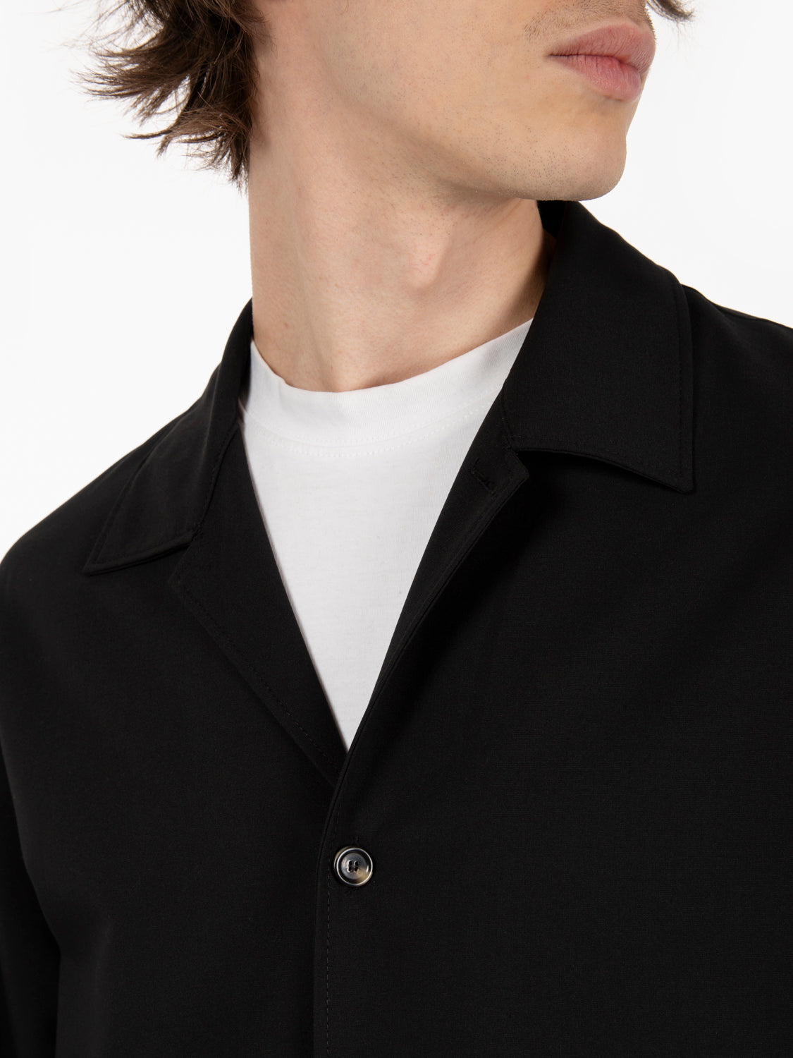 Black wool blend shirt jacket