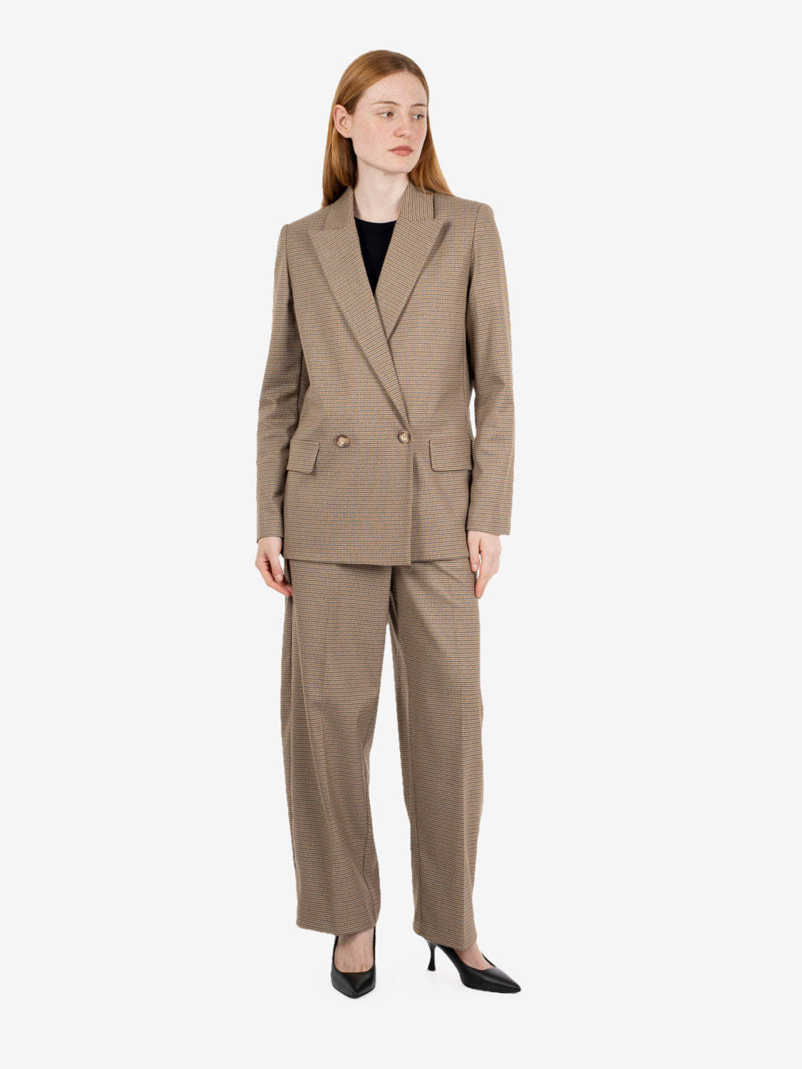 Pantaloni balloon pied de poule beige / moro