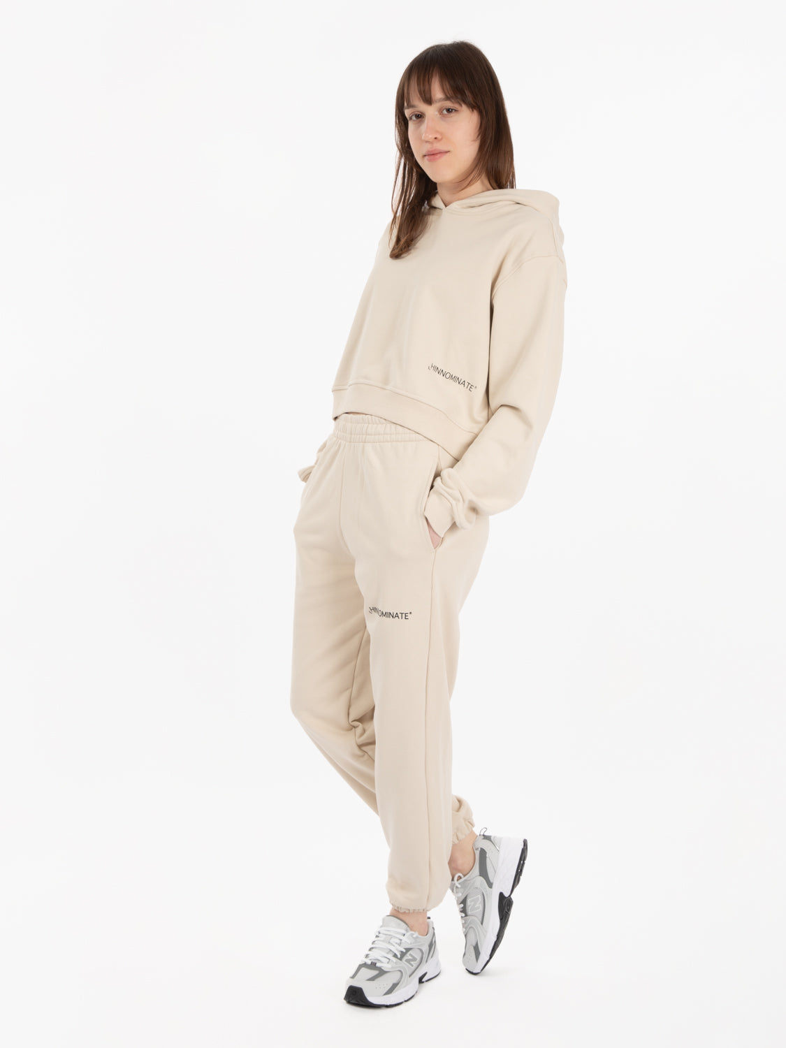 Jogger in felpa beige sand