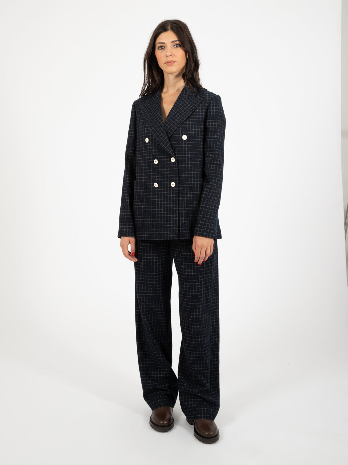 Blazer doppiopetto check in lana inchiostro