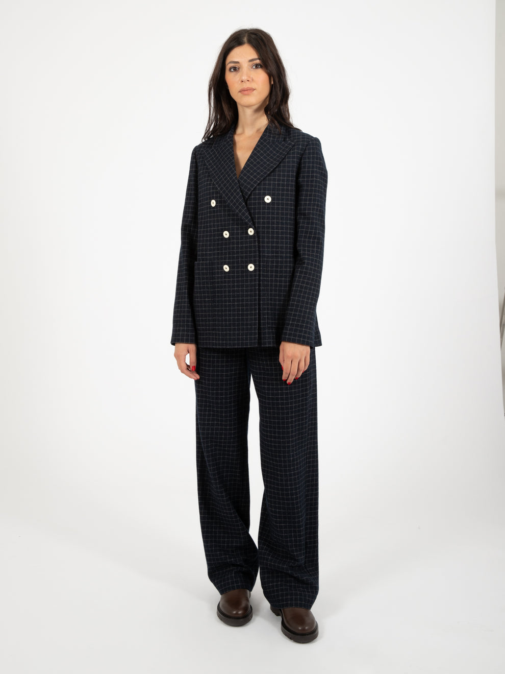 Blazer doppiopetto check in lana inchiostro
