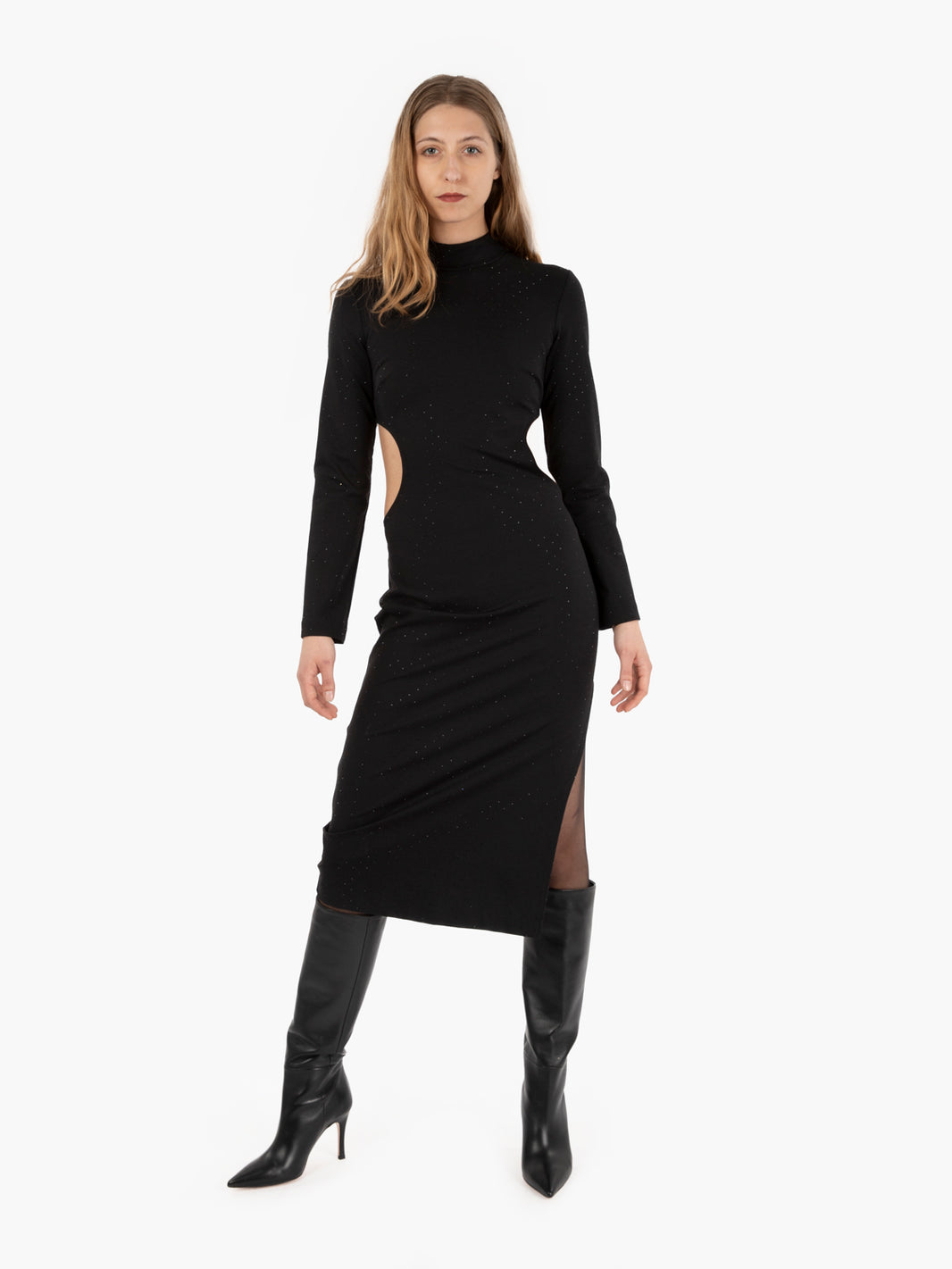Abito midi con strass nero