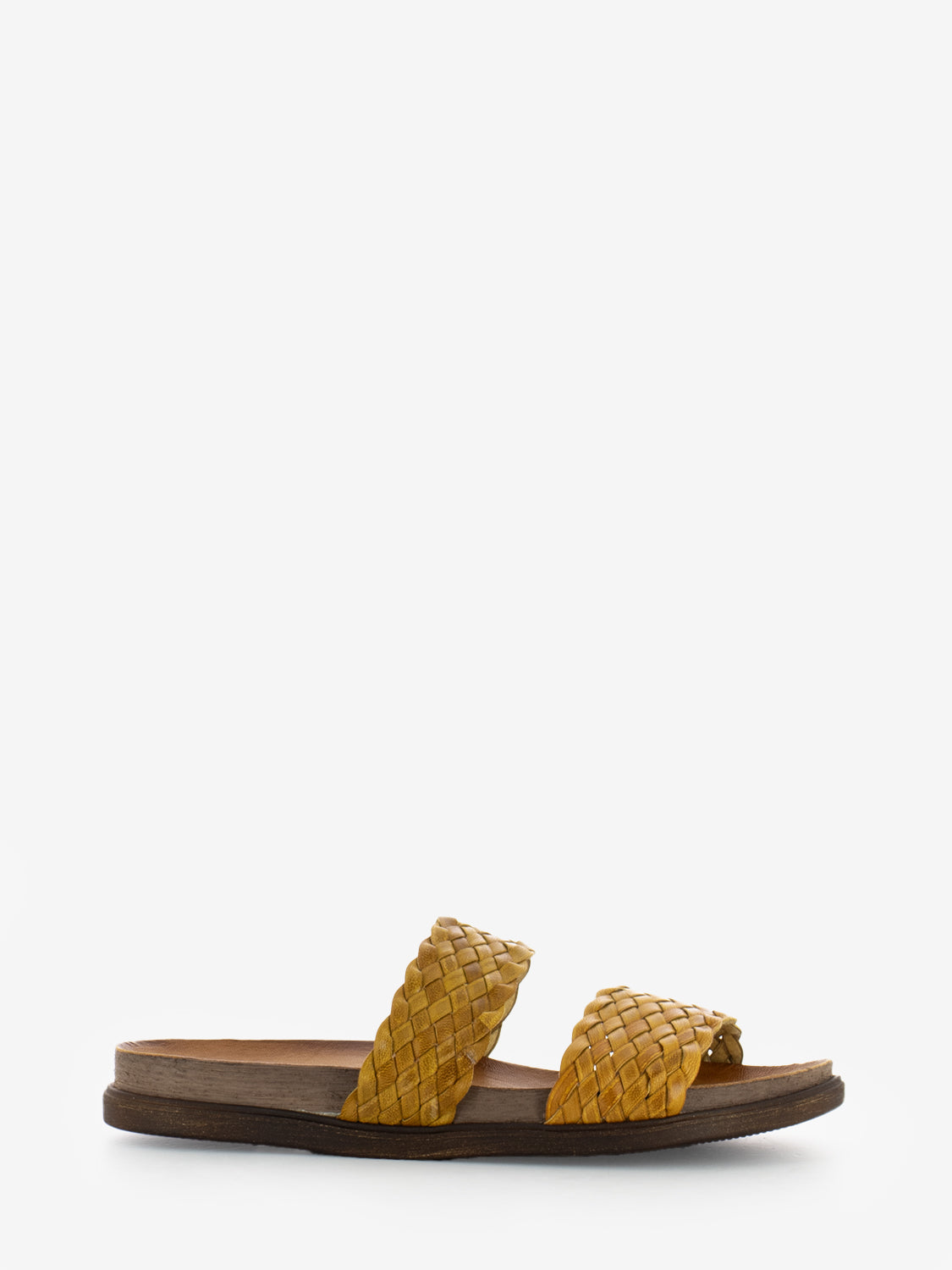 Ciabatta in pelle intrecciata ocra