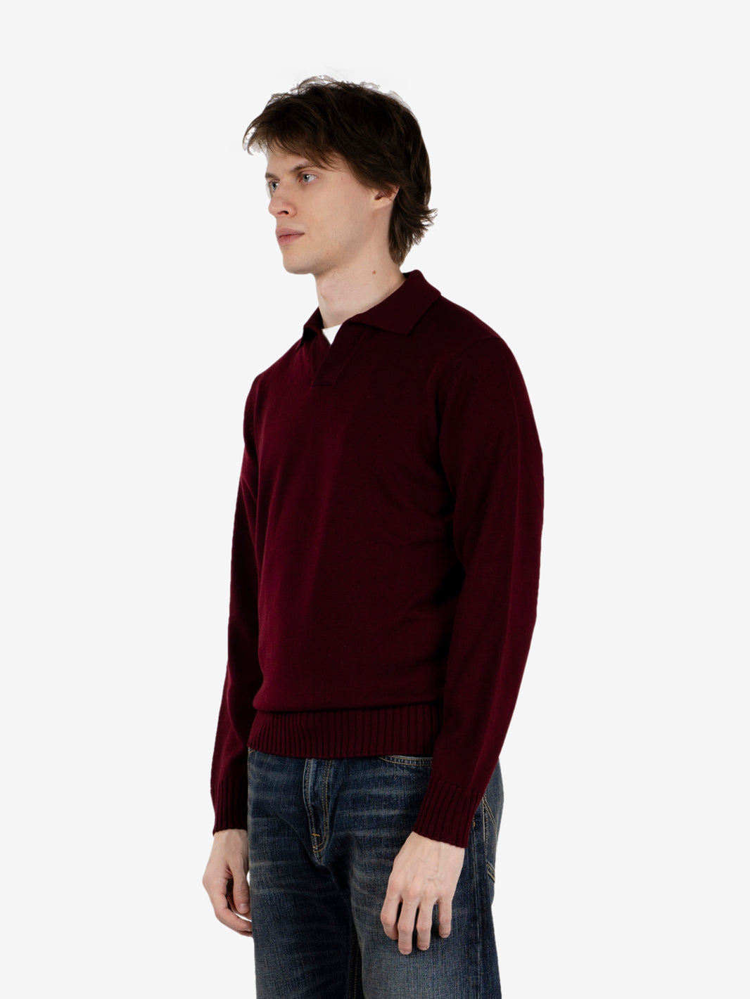 Burgundy bowling collar polo shirt