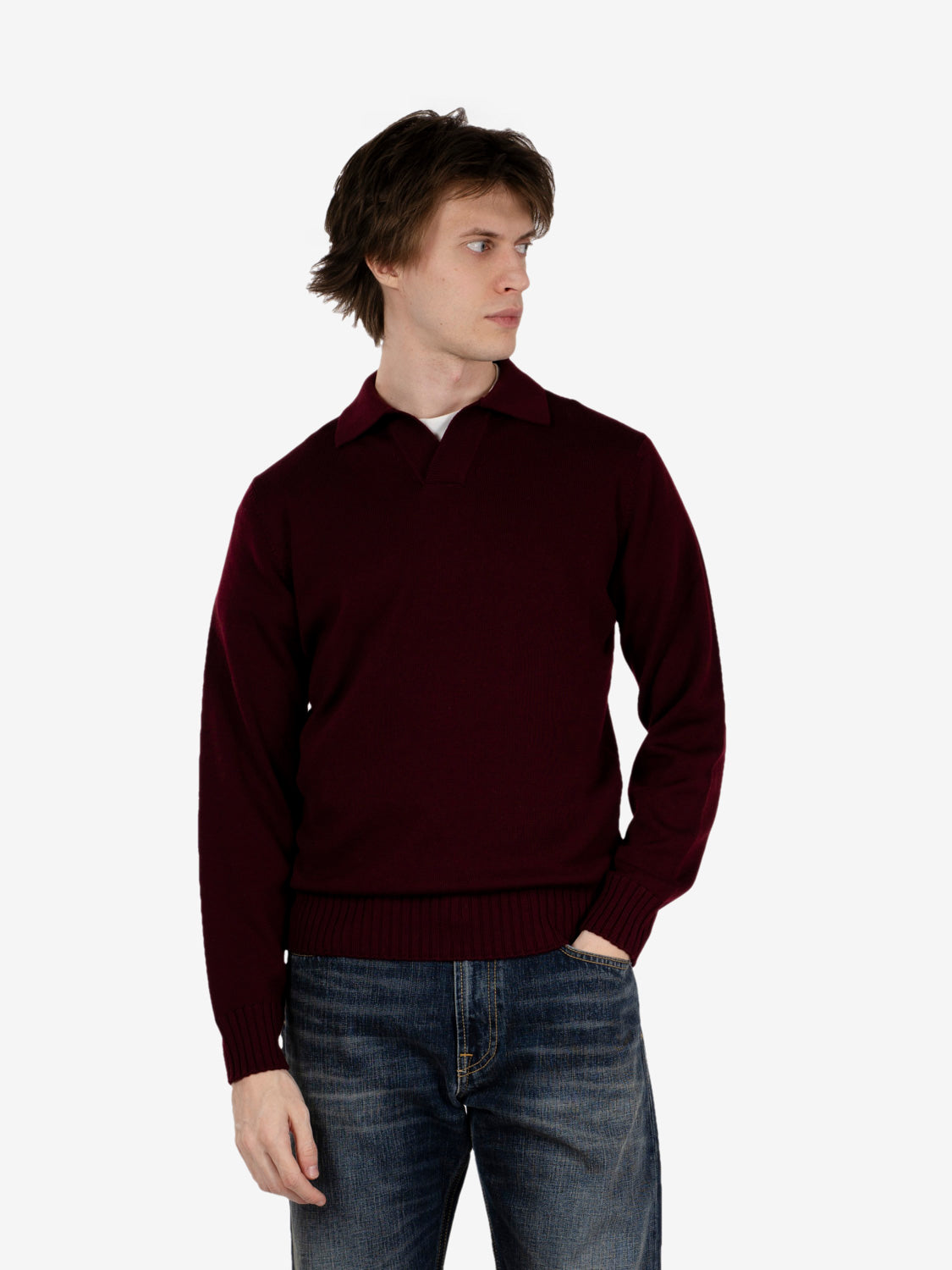 Burgundy bowling collar polo shirt