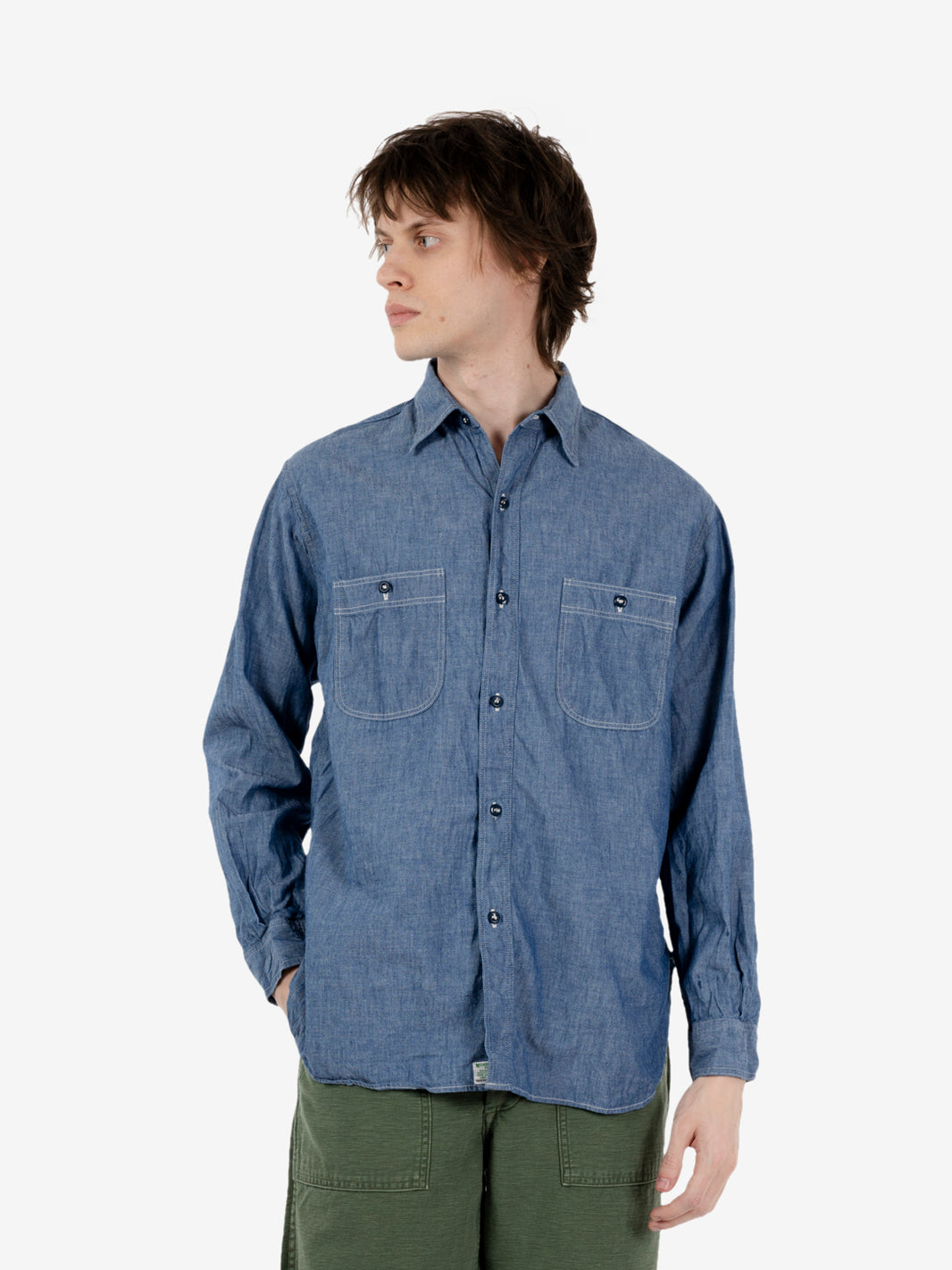 Relax fit chambray work shirt blu