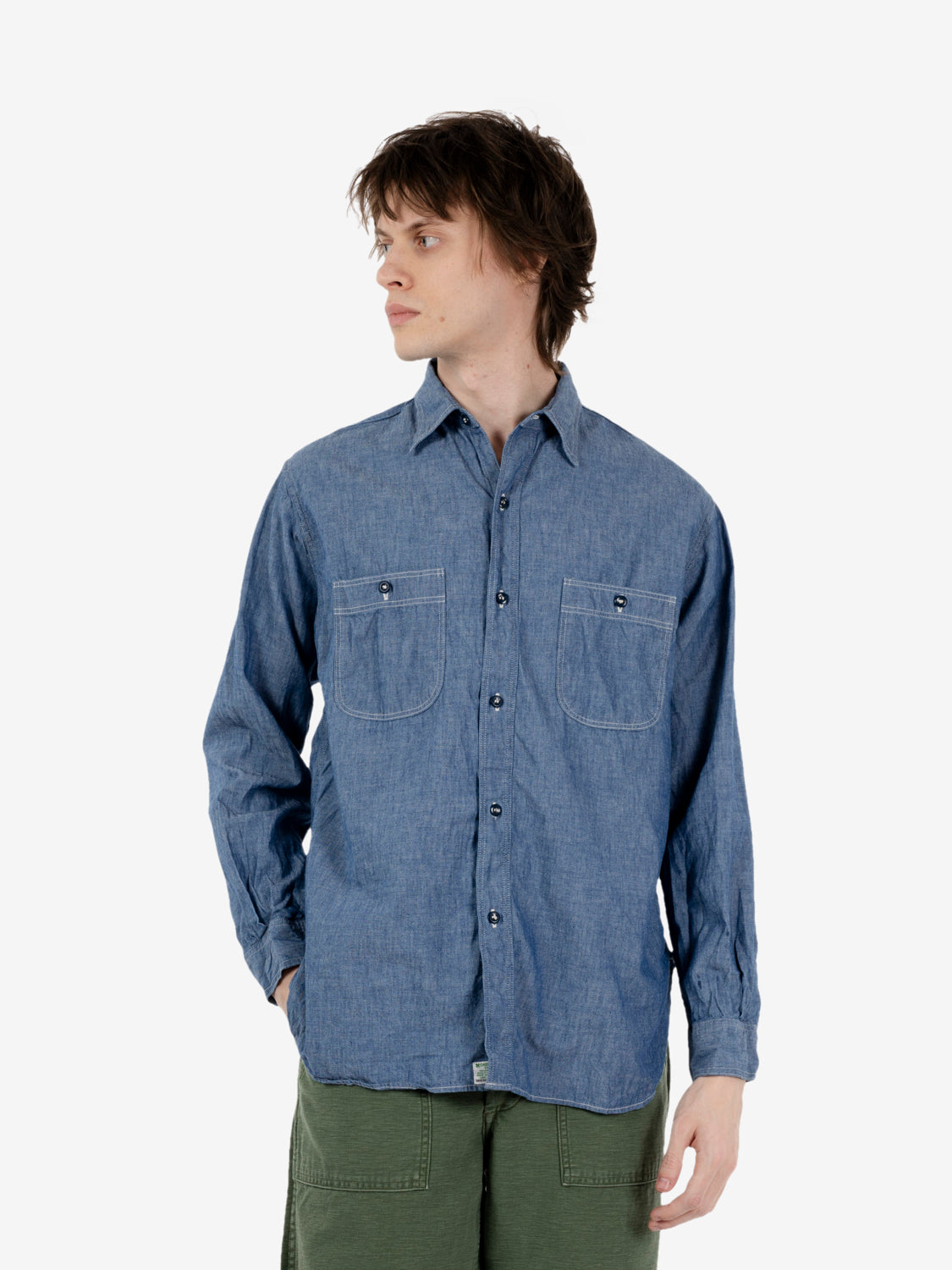 Relax fit chambray work shirt blu