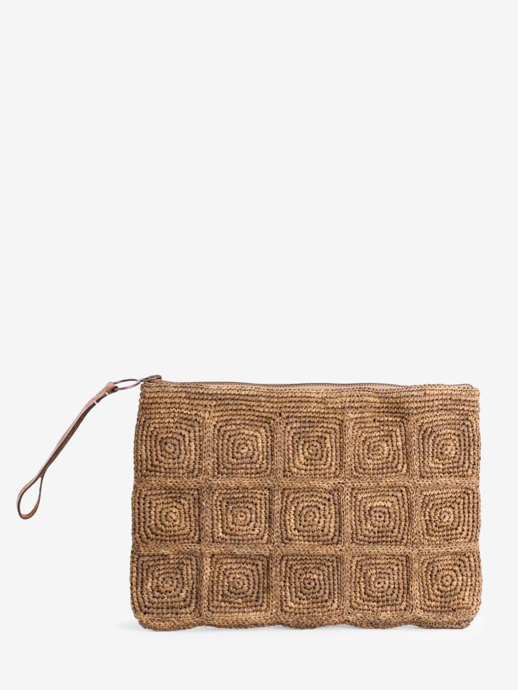 Tanala clutch bag in dark tea raffia