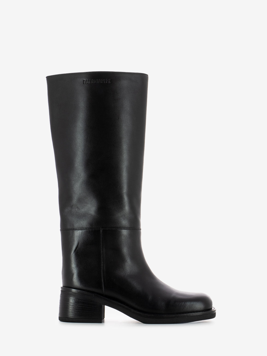 Black leather square toe boots