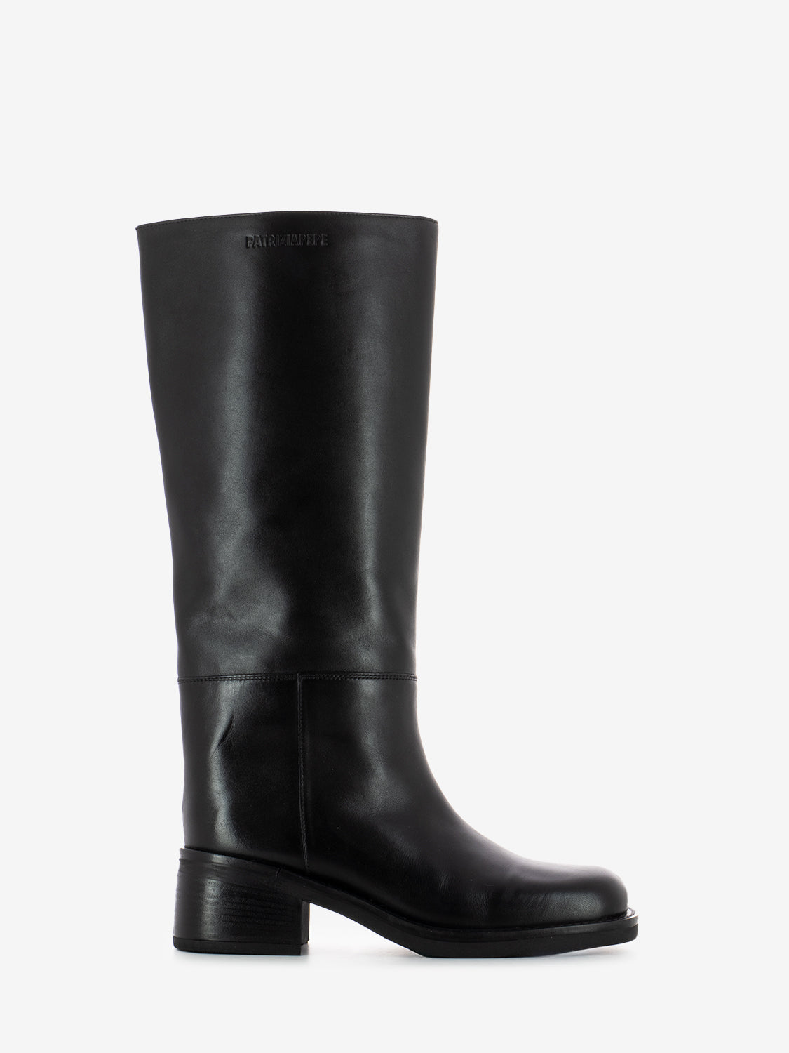 Black leather square toe boots
