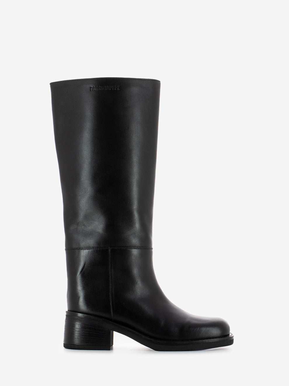 Black leather square toe boots