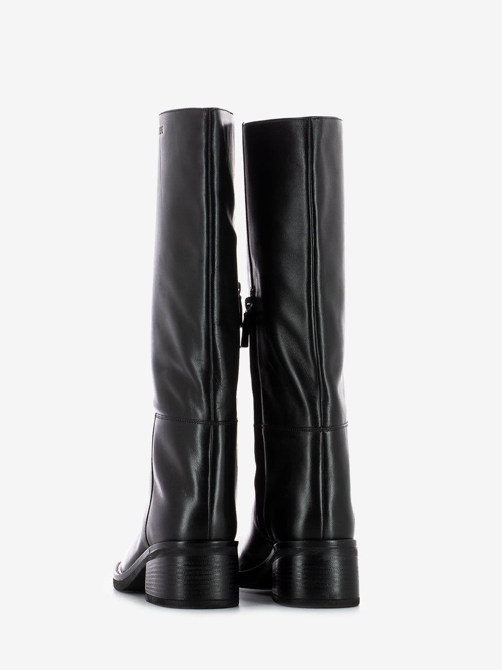 Black leather square toe boots
