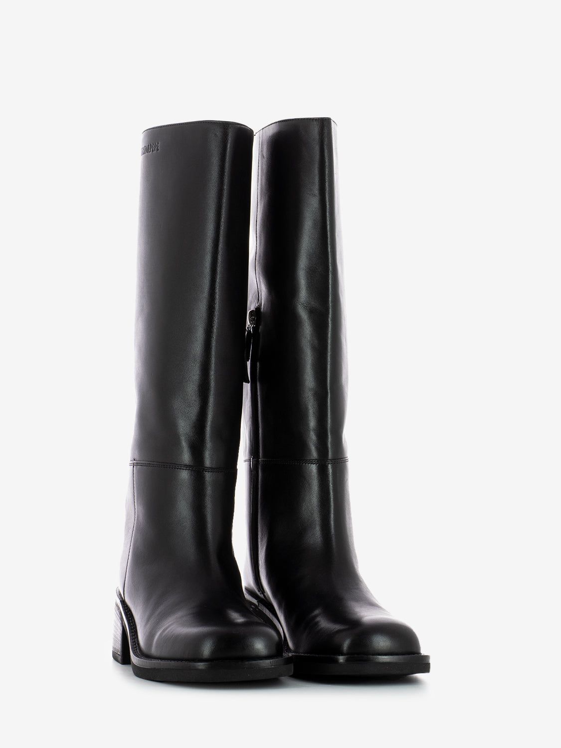 Black leather square toe boots