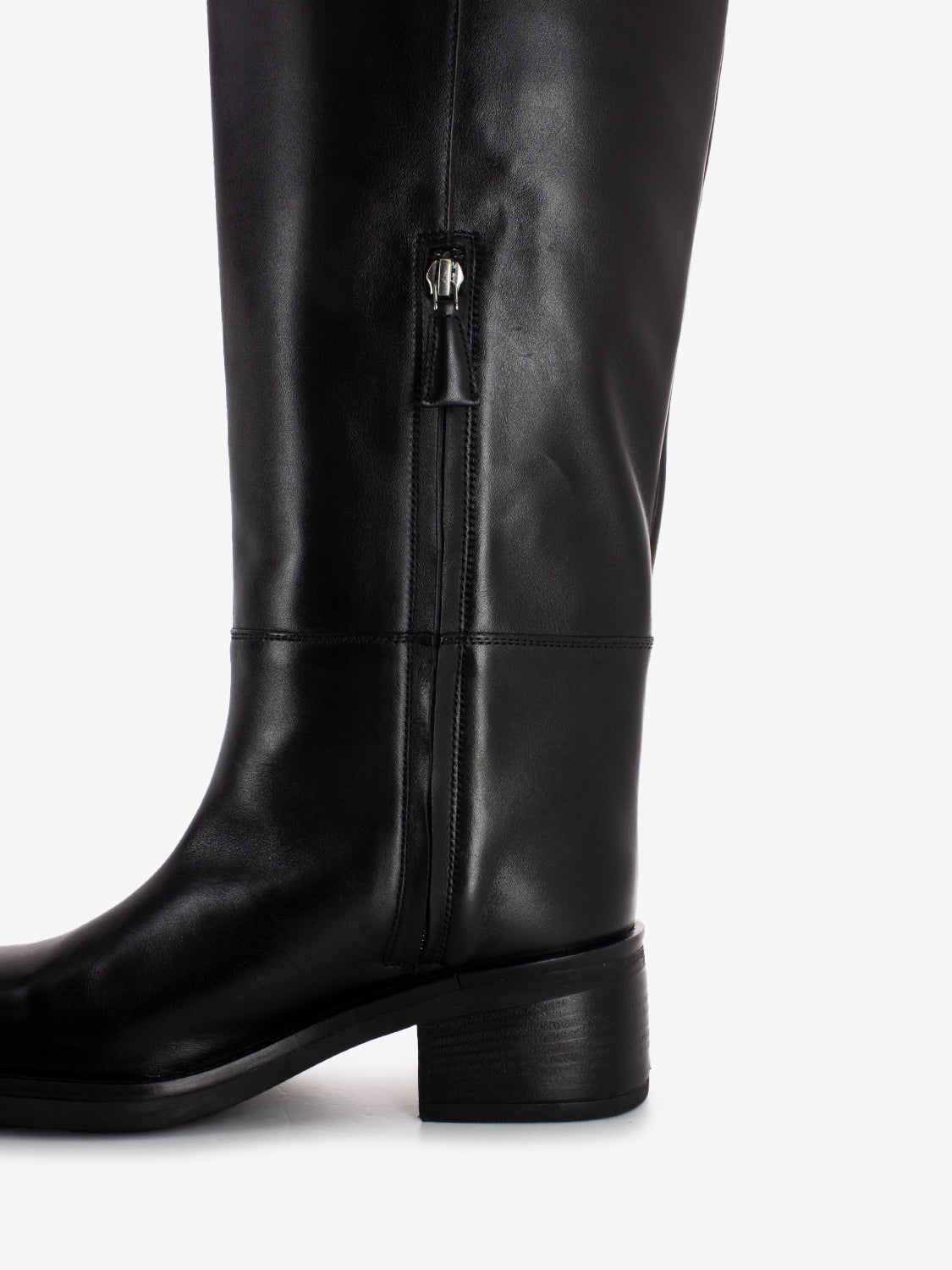 Black leather square toe boots