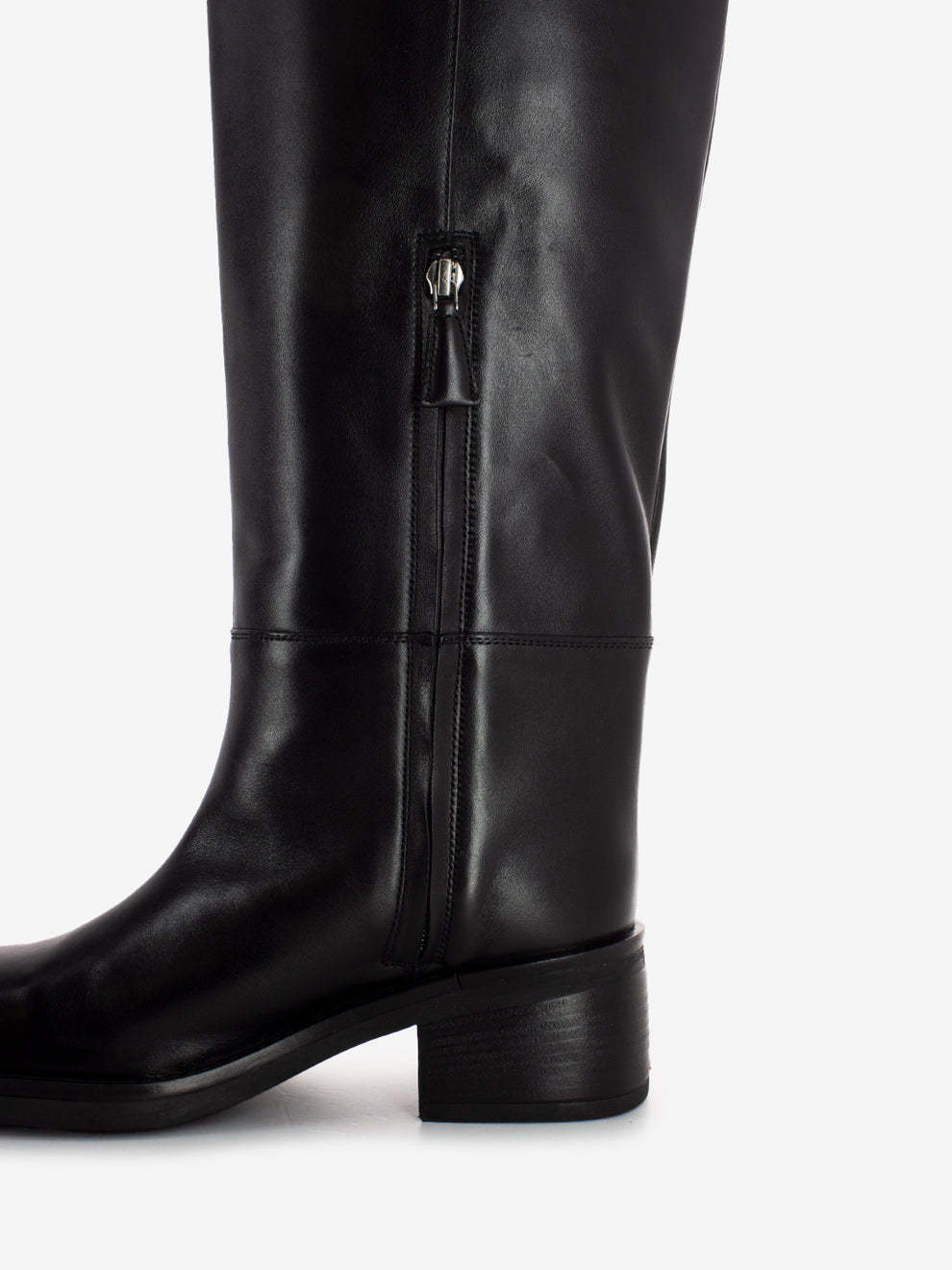 Black leather square toe boots