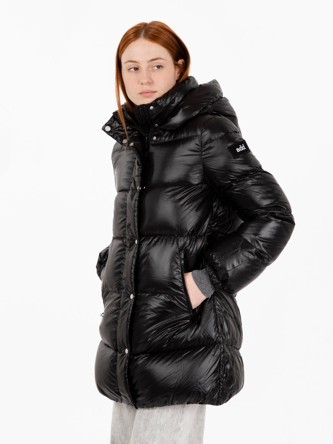 Down jacket detachable hood noir