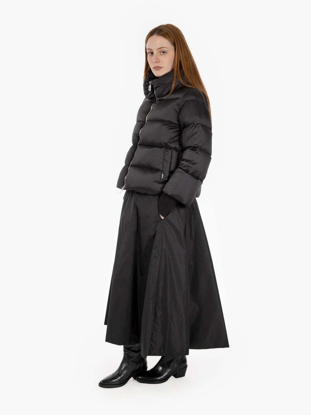 Black padded midi skirt