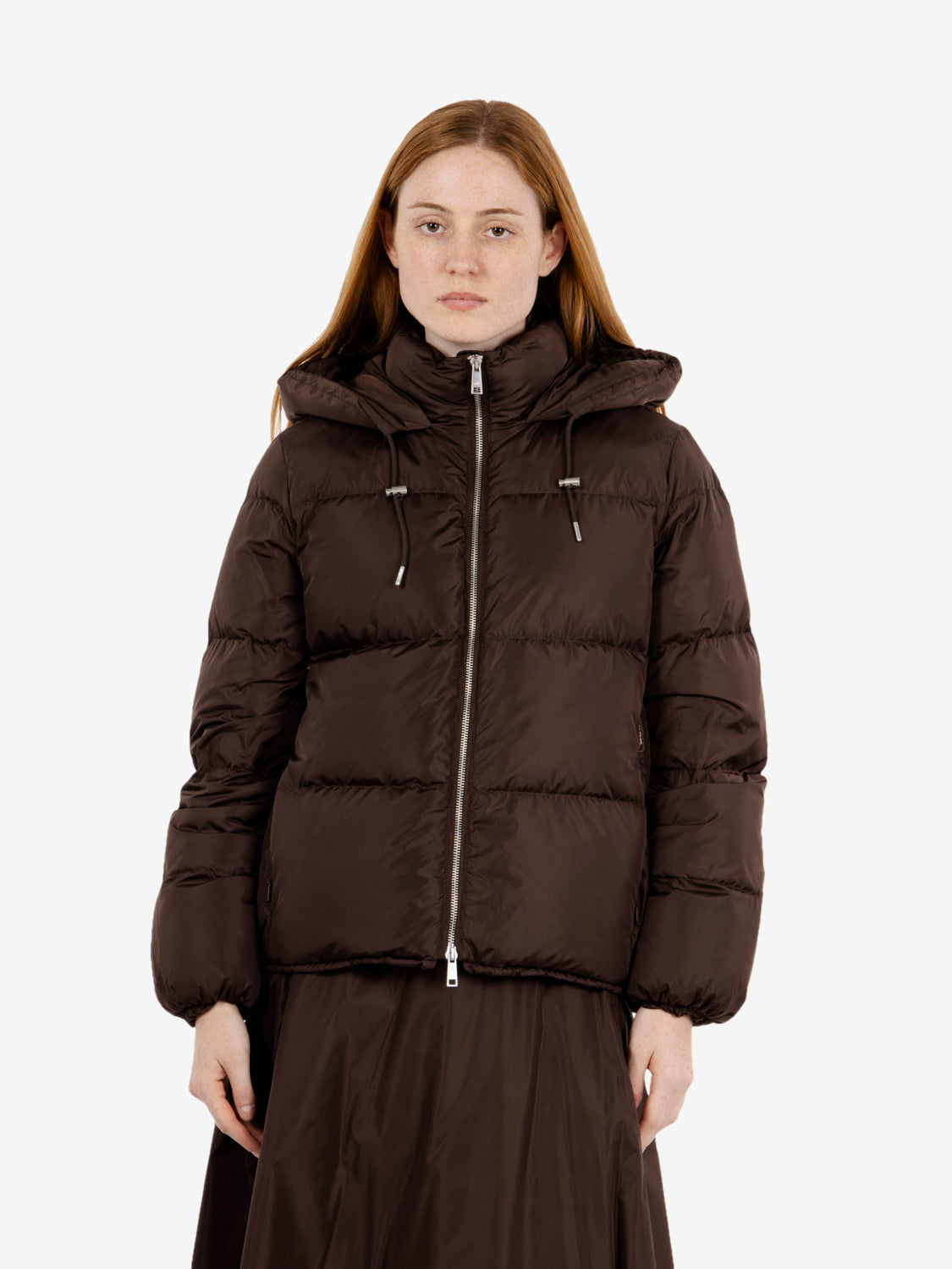 HOODED DOWN BOMBER GLOSS NYLON BROWN JWA004-NNYG_10