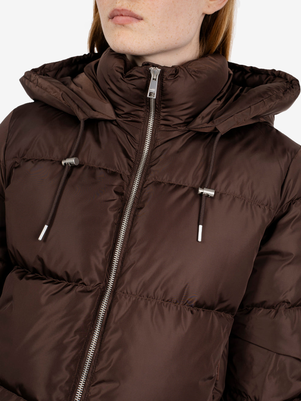 HOODED DOWN BOMBER GLOSS NYLON BROWN JWA004-NNYG_10