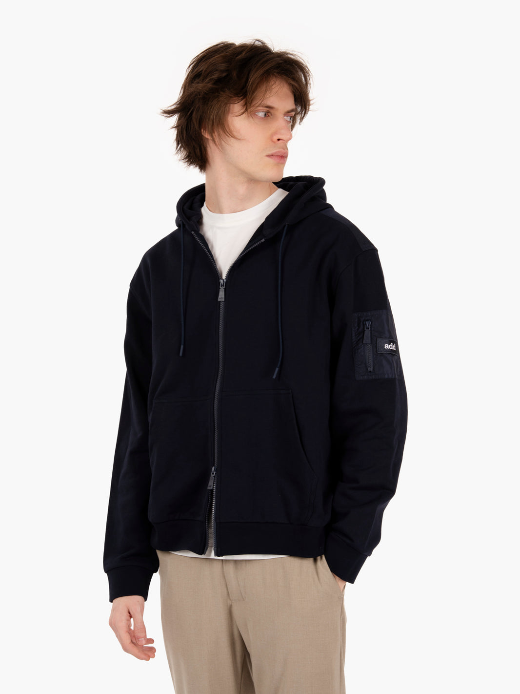 Hooded sweatshirt con zip dark navy