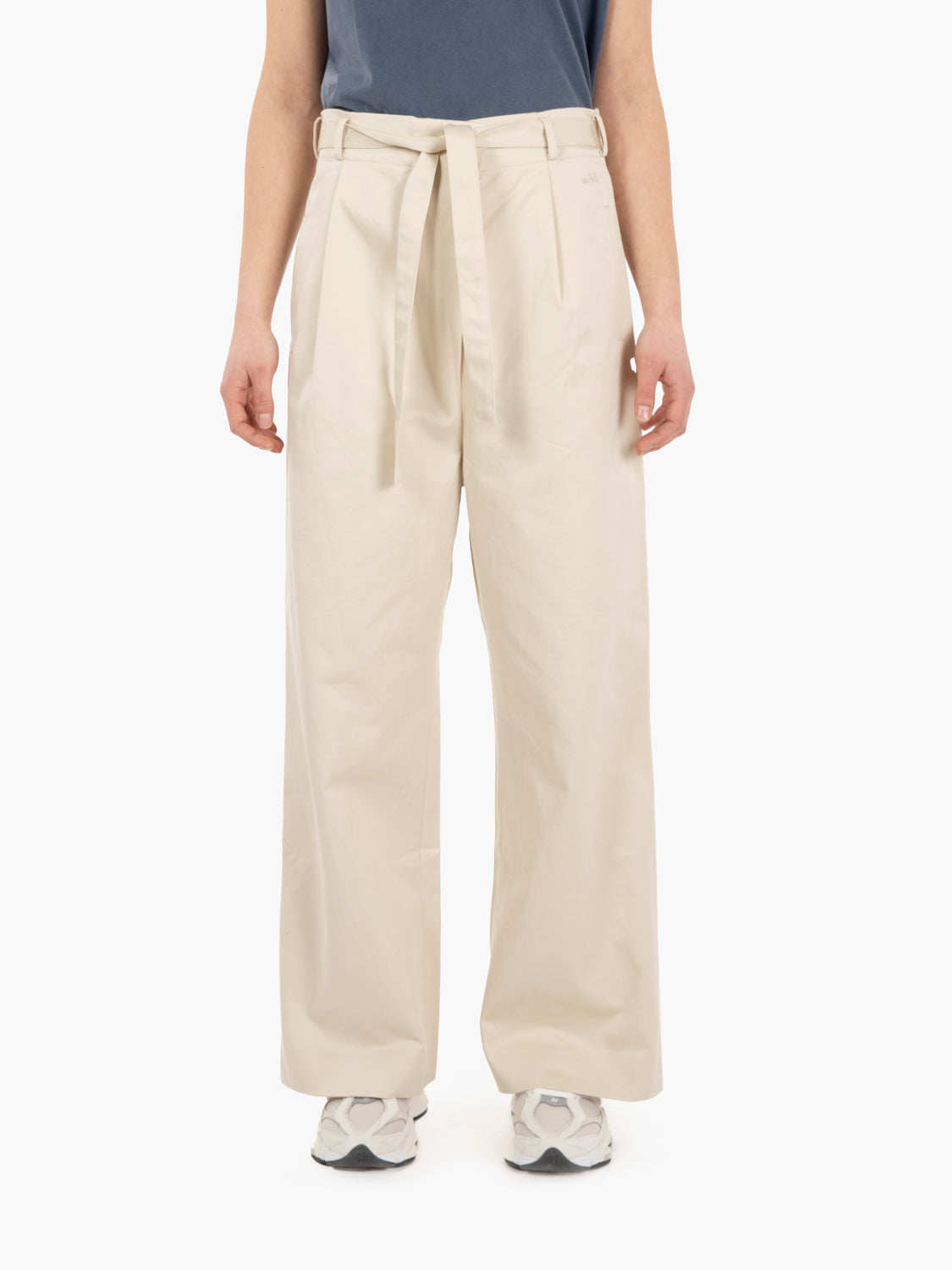 Pantaloni wide leg con cintura beige