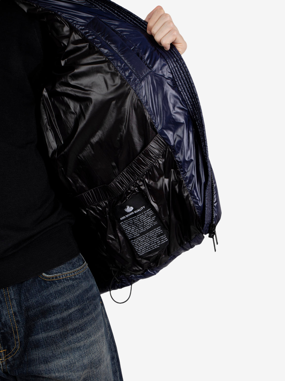 Hooded puffer jacket in shiny blue fabric