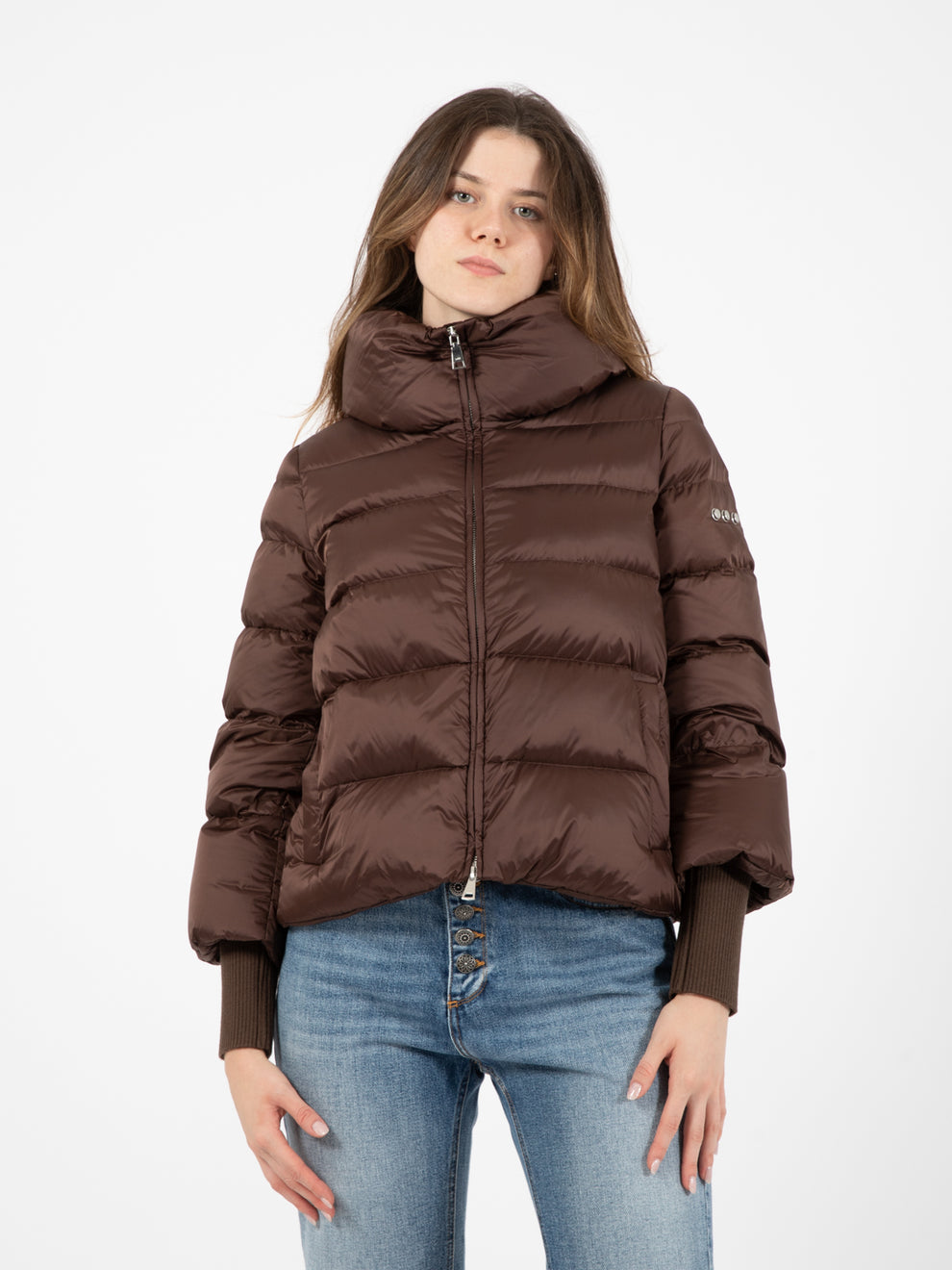 Piumino con polsi staccabili marrone
