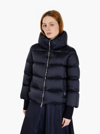 Short down jacket with high collar in blue