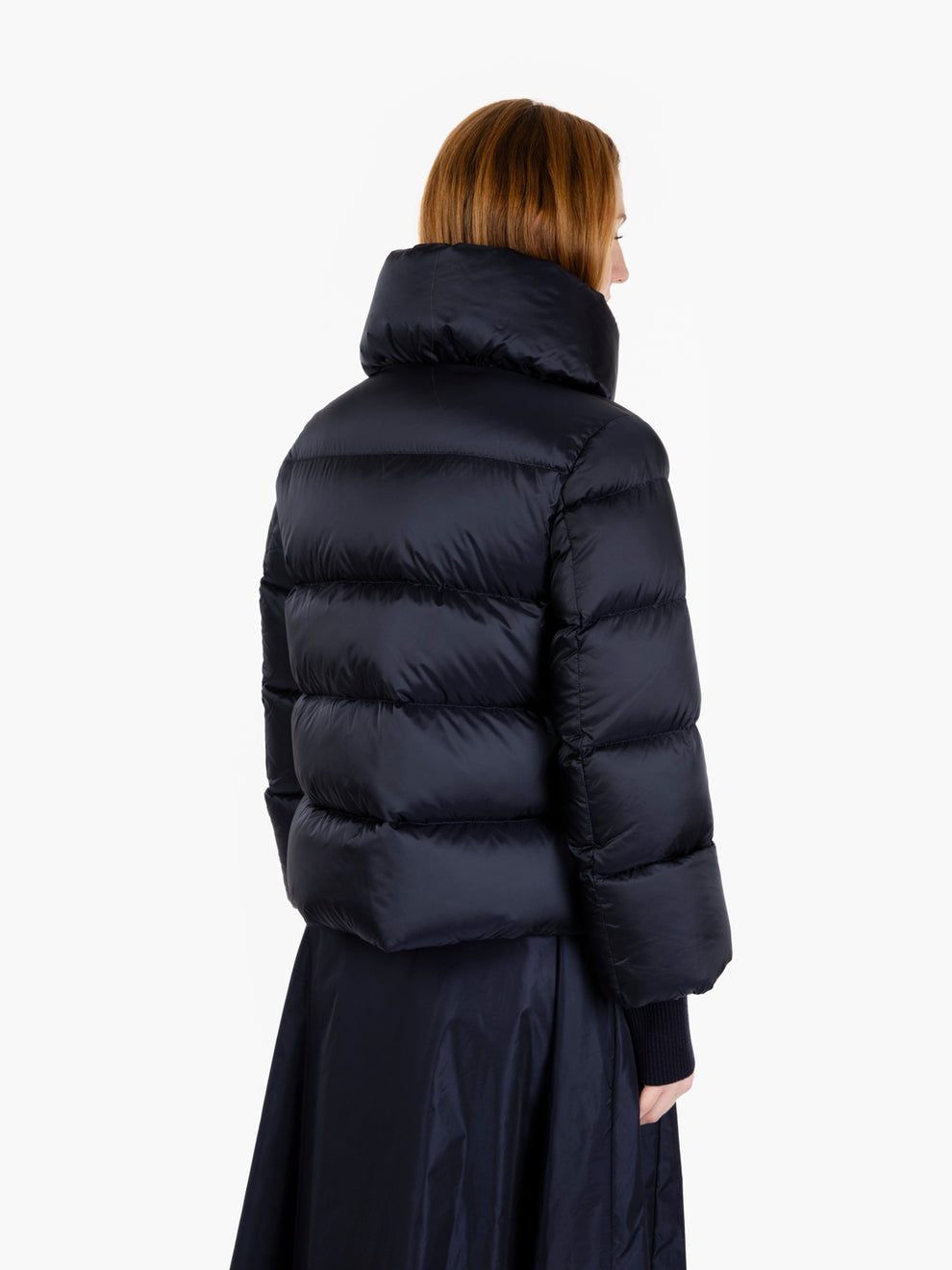 Short down jacket with high collar in blue
